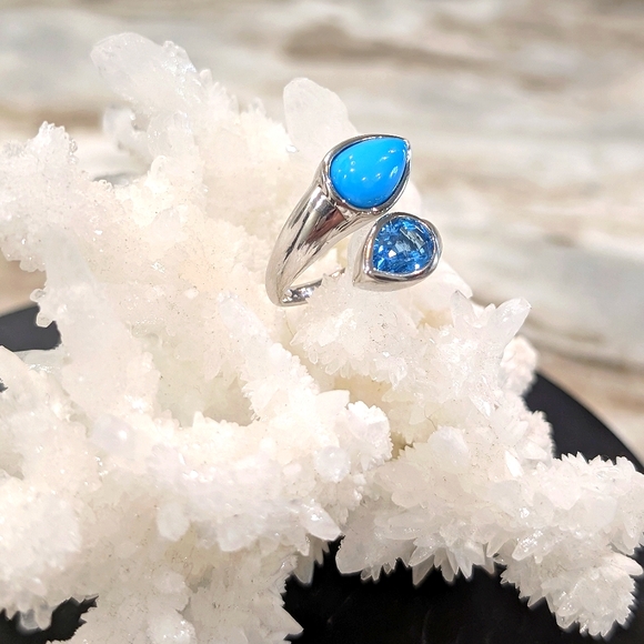 925 Silver Larimar And Blue Topaz Ring - Picture 9 of 10